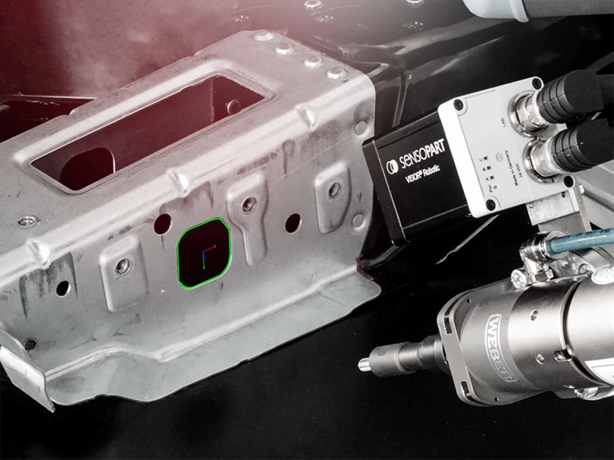 Vision sensor inspecting holes in a metal structural part