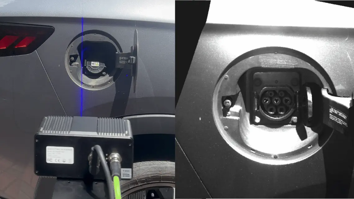 Animated outdoor charging-port capture and 3D point-cloud comparison