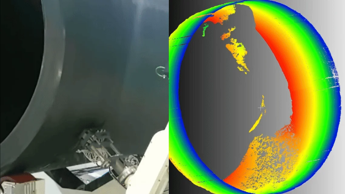 Animated flexible pipe grinding and color 3D point-cloud comparison