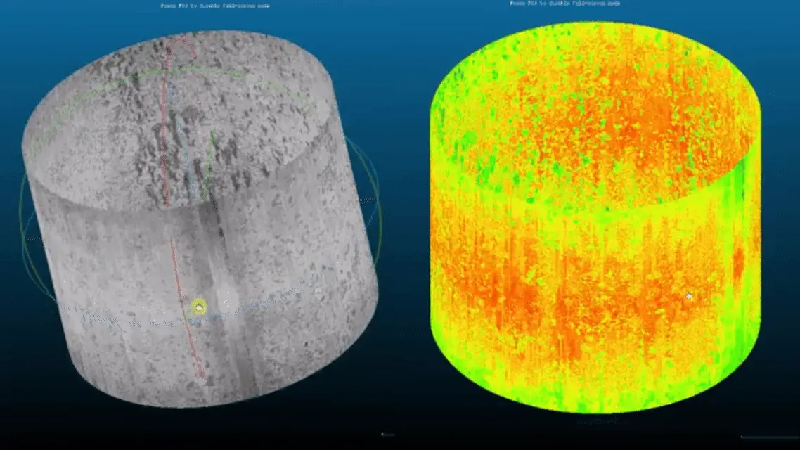 Animated saddle-hole scan and color 3D point-cloud comparison