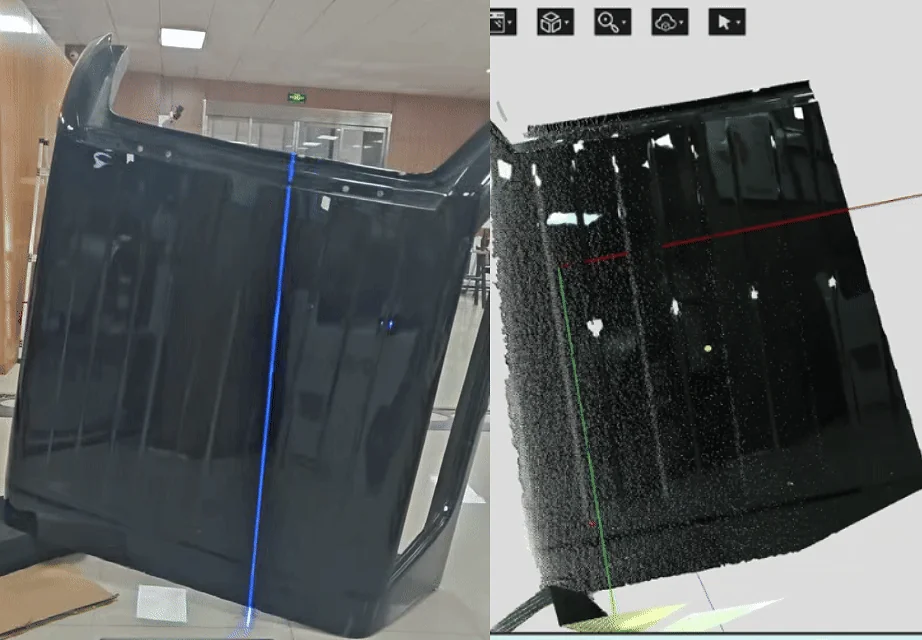 Point-cloud result for a black glossy painted workpiece