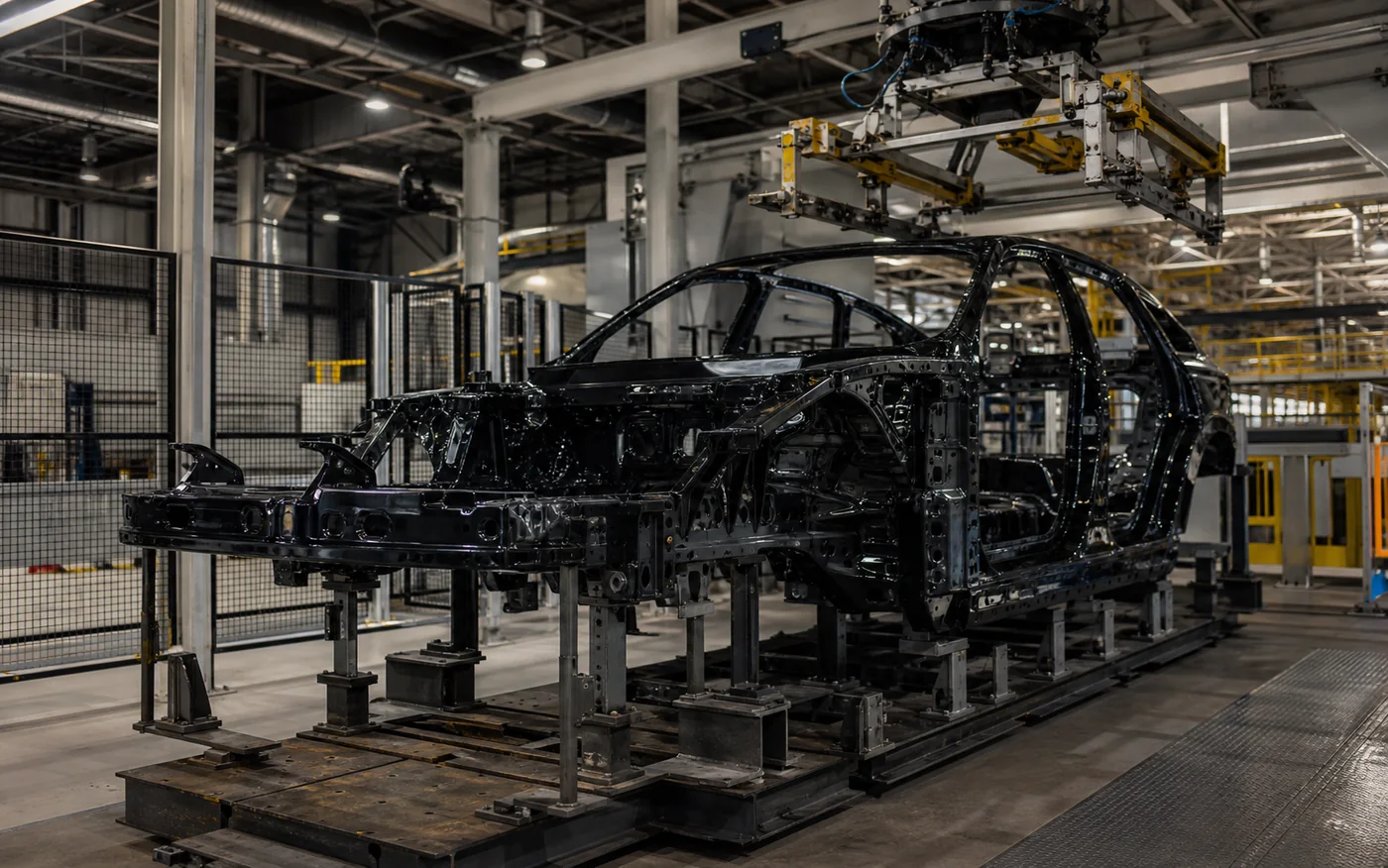 Automatic loading and unloading of black reflective automotive frames