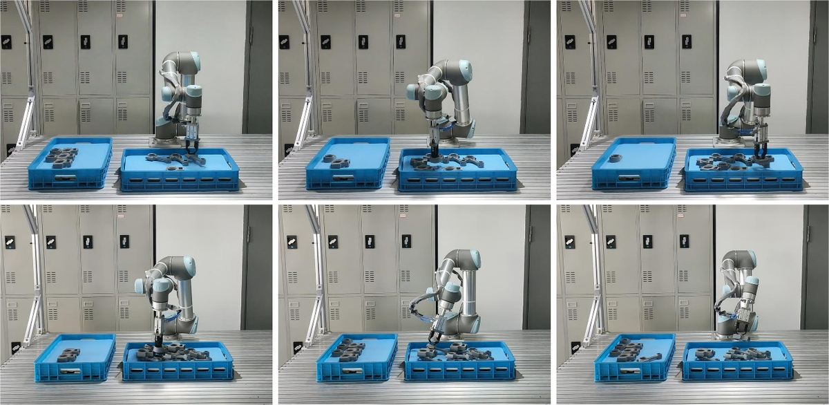 robot performing 3D vision bin picking at a test station