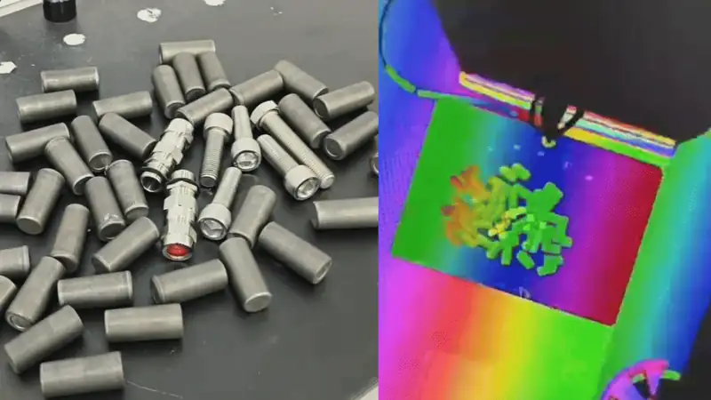 Color image and 3D point-cloud bin-picking result for mixed workpieces