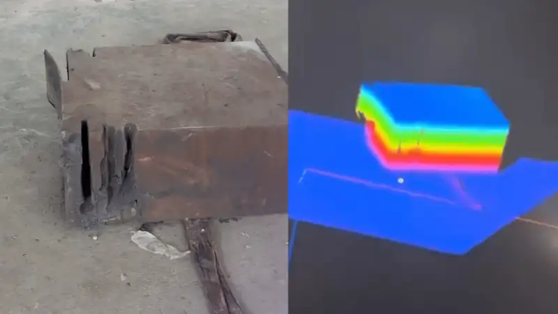Color image and 3D point-cloud positioning result for a large workpiece