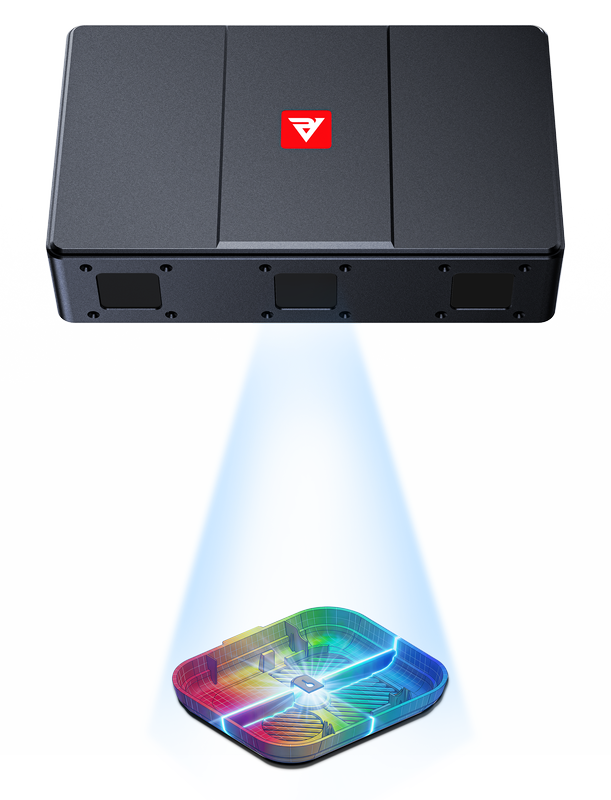 RVC-P5330 3D industrial camera scanning a workpiece